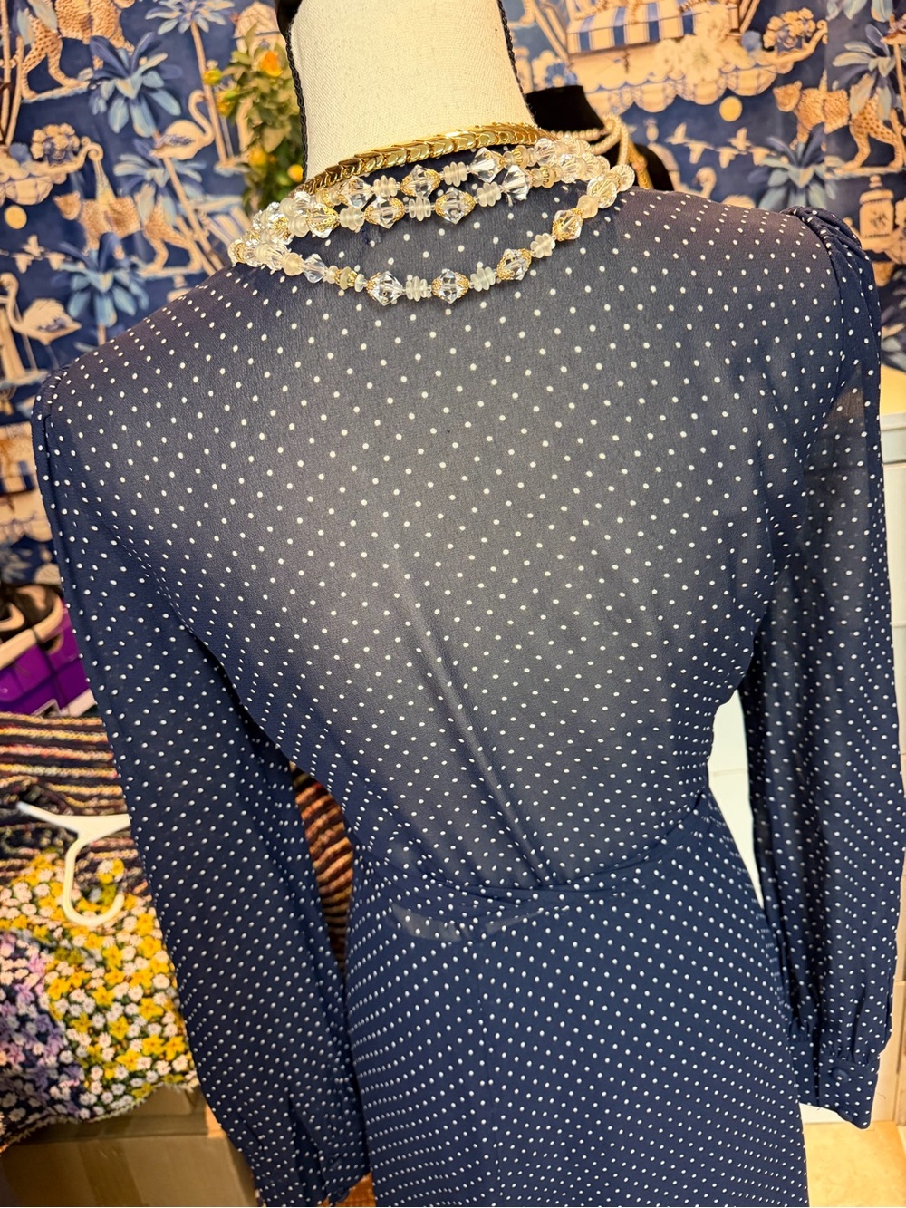 Reformation Wrap Dress Navy w polka dots Size M - Picture 9 of 11